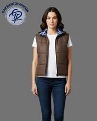 LUISSA Women Quilted Sleeveless Puffer Jacket | Lightweight Zip-Up Winter Vest with | Casual Regular Fit Warm Outerwear for Travel, Daily Wear & Outdoor Activities (IN, Alpha, L, Regular, BROWN) 1