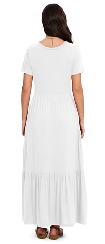 Image of VIISHOW Women's Short Sleeve Maxi Dress 2026 Summer V Neck Knit Loose Plain Empire Waist Casual Dresses with Pockets