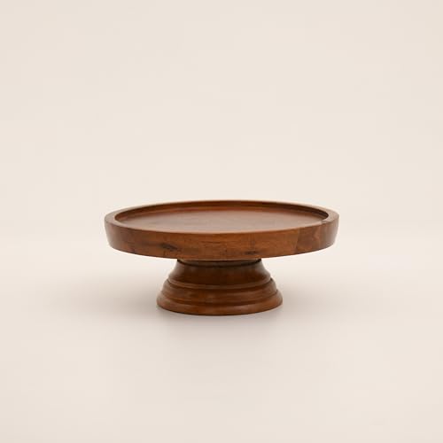 Mango Wood Cake Stand | Round Wooden Pedestal Cake Plate | Desser...