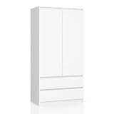 AKORD Armoire 2 Portes | Armoir Chambre 2 Tiroirs avec Etagères et Une Tringle | L90 x H180 x P51 cm | Panneau Stratifié 16mm | Armoire sans Penderie Chambre | Dressing Rangement Placard