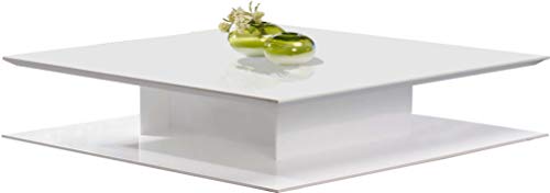 Table basse design carrée laque blanc brillant