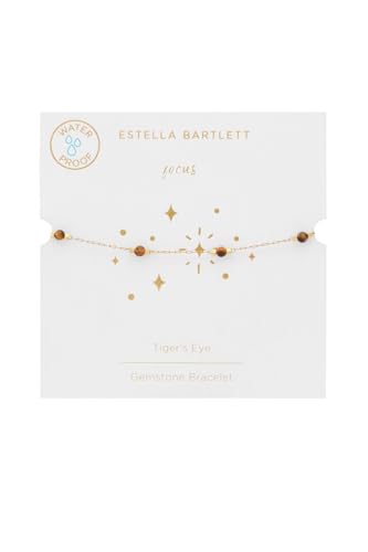 Image of Estella Bartlett Women's Waterproof Tiger's Eye Beaded Chain Bracelet | Natural Gemstone | Gold Plated Fashion Jewellery | Gift for Her