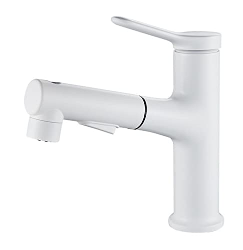 Robinet de lavabo avec douchette extractible télescopique blanc en laiton