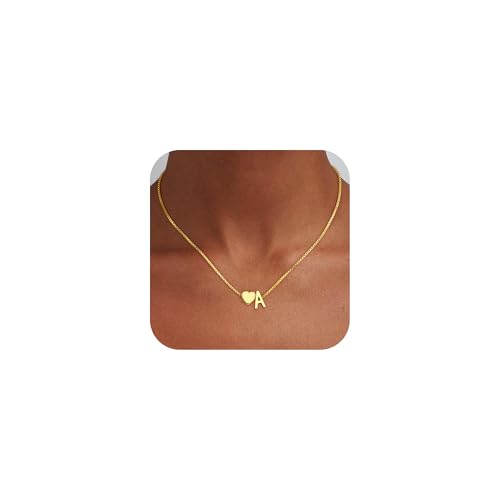 Gold Initial Necklaces for Women Girls, 18K Gold Plated Letter A-Z Heart Pendant Necklace Dainty Gold Initial Necklaces for Women Girls Birthday Gifts Jewelry