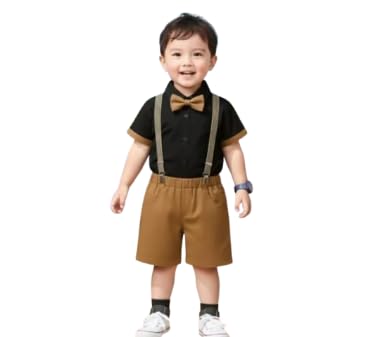 Baby Boy Shirt & Shorts Clothing Set with Bow Tie & Suspenders 4-Piece Kids Formal Outfit | Stylish Party, Wedding & Occasion Wear for Baby Boys-image-13