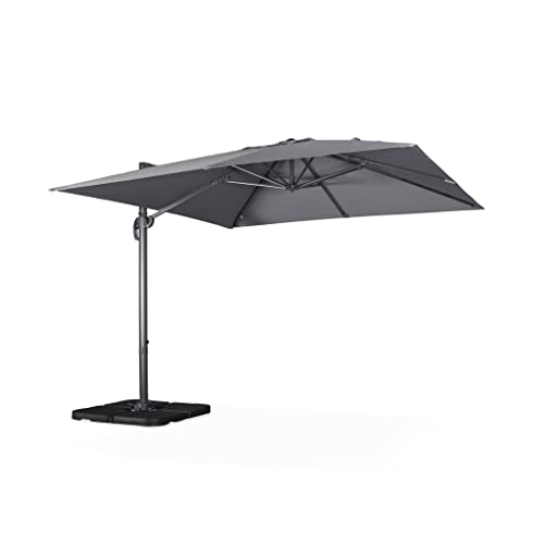 sweeek - Parasol déporté carré gris 3x3m structure grise + Lot de 4 dalles à lester 50x50cm