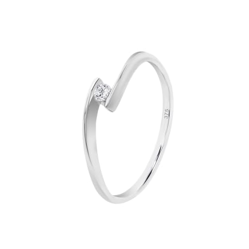 Time RoaD Anillo Mujer Minimalista con Diamante Oro Blanco 9K de 375 ml - Diseño Ergonómico y Ajuste Perfecto DIA00035/12 - Ideal para Compromiso - Pedida - Alianza - Promesa - Anillos Mujer