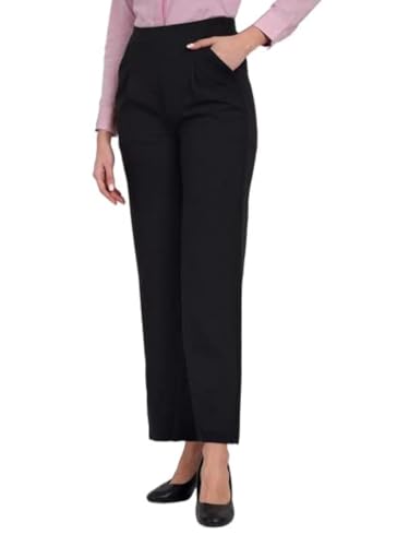 Image of Broadstar Women Black High-Rise Stretchable Wide Leg Trousers| Loose Fit|Comfort Fit| Women Formal Trousers