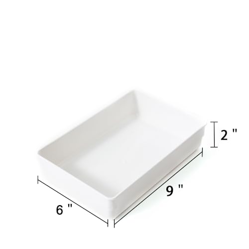 Image of ihomecooker 3 Pack White Plastic Drawer Organizer Tray Cutlery Utensil Makeups Drawer Organizers 9 inch X 6 inch
