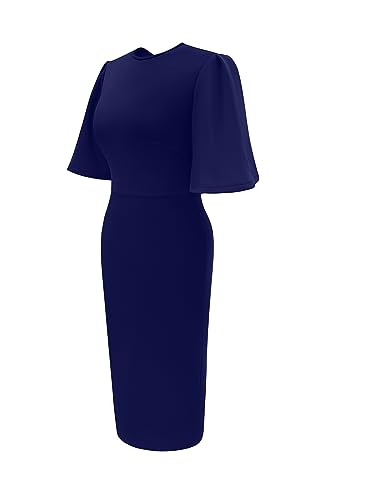 Image of Memoriesea Women's Basic Bodycon Ruffle Flared Short Sleeve Pencil Midi Dress