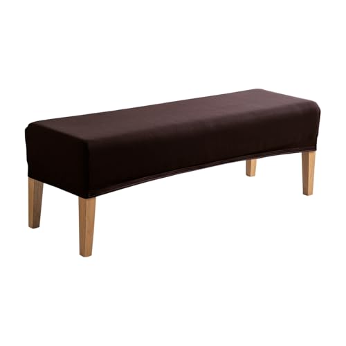 Image of HOKIPO 'SereneSolids' 140 GSM Polyester Blend Stretchable Dining Bench Slipcover, Coffee (AR-6245-CFE)