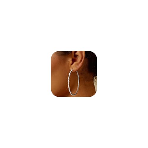 MILACOLATO Boucles d'Oreilles Créoles Argent Pour Femme Fille, Hypoallergéniques Boucle d'Oreille Poste En Argent 925, Étincelant Zirconium Grand Boucles d'Oreilles...