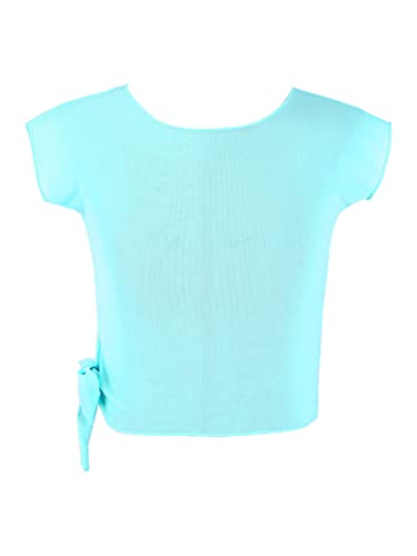 Hansber Kids Girls Gymnastics Athletic T-Shirts See Through Mesh Ballet Dance Crop Top Cover Up Tie Knot Cardigan