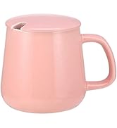 VOBAGA Coffee Cup with Lid and Flat-Bottom, 14 oz Tea Mug for Daily Use Warming Coffee &Tea (Pink)