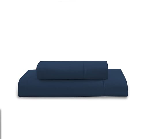 Image of LANE LINEN 100% Organic Cotton Bedsheet for Single Bed - Estate Blue | GOTS Certified, Percale Weave, 60x90 inches, Soft & Breathable, Machine Washable, Includes 1 Pillow Cover