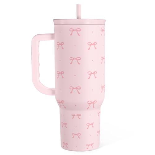 Image of SANDJEST Gift for Women Girls - Coquette Bow Stainless Steel Tumbler with Handle, Travel Coffee Mug - Gifts for Birthday Christmas, 40oz