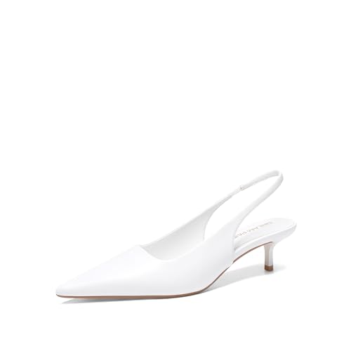DREAM PAIRS Women's Kitten Heels Slingback Low Closed Toe Comfortable Pumps Pointed Toe Wedding Party Elegant Dress Shoes 5.5 White
