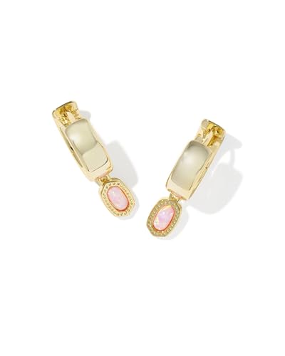 Kendra Scott Mini Ellie Wide Huggie, Gold Plated Brass, Light Pink Lab Opal, Fashion Jewelry for Women