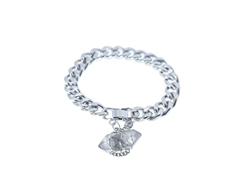 Witch Craft//Double Pointed Herkimer Diamond Charm 10mm Cuban Chain Stainless Steel Link Bracelet, 8'' Length