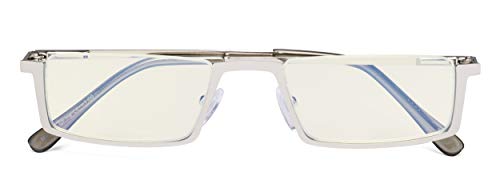 CessBlu Blue Light Filter Glasses Men Women Reading Computer Half-rim Reader Eyeglasses(Silver) without Strength