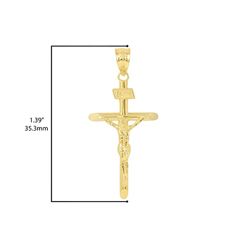 10K Yellow Gold 1-3/8" Christian Catholic Jesus Christ on INRI Cross Crucifix Pendant Necklace - Choice of Necklace Chain Length or Pendant Only3