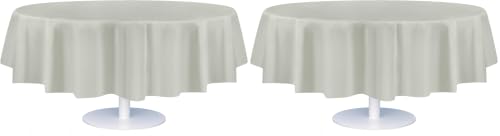 Image of Grandipity 24 Pack Premium Disposable Plastic Tablecloth 84 inch Inch Decorative Round Table Cover - Light Grey