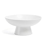 over&back Stoneware Large Footed Food Bowl - Kitchen and Dining Room Stand Perfect for Fruit, Bread, Candy, and More - 11' D x 4.9' H - 2.3 Quarts - Semi-Matte White