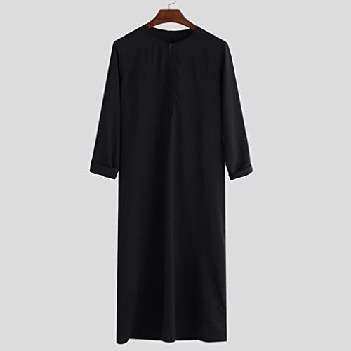 Men's Muslim Clothes Kaftan Robe Islamic Abaya Dubai Long Gown Thobe Long Sleeve Ethnic Clothes Male Shirt (Color : Black, Size : Medium)2