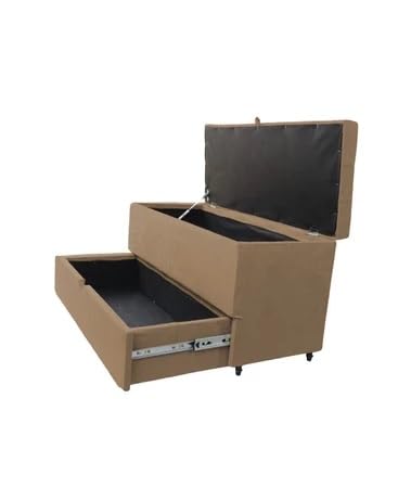 Puff Baú Sapateira com Gaveta (90cm) - Diversas Cores (Bege)