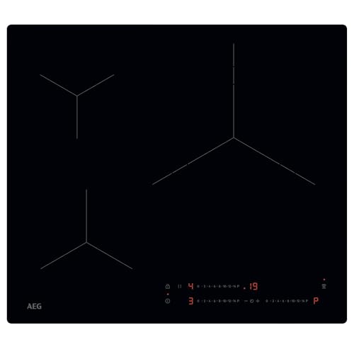 AEG TO63IV00IB Placa de Inducción, 60 cm, 3 Zonas de Cocción, Zona Paella, Sistema Hob2Hood, Función PowerBoost y Pausa, Controles Deslizantes Independientes, Temporizador Individual, Sin Marco, Negro