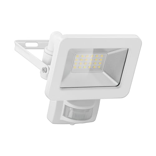 goobay 53880 Faretto LED rilevatore movimento da esterno 20W / sensore PIR faretto da esterno IP44 / luce bianca neutra 1700 lm/montaggio a parete del proiettore LED/faretto da giardino/bianco