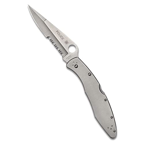 Spyderco Police Model Folding Pocket Knife with 4.2' VG-10 Steel Blade and Stainless Steel Handle - EDC Knife for Men and Women, Perfect for Hunting, Tactical, Camping - CombinationEdge - C07PS