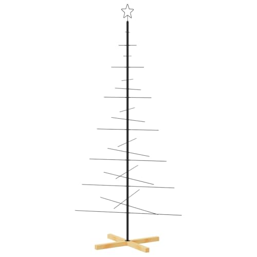 vidaXL Árvore de Natal com base de madeira, ornamento para festas, decoração natalícia, suporte de árvore para casa exterior, metal preto 180 cm