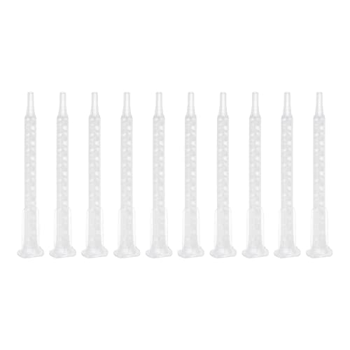 sourcing map 10 Pcs Epoxy Tubes Static Mixer, 4.06-inch Plastic Resin Mixing Nozzle Flat Tip for AB Glue Adhesive Gun Applicator 50mL Cartridges, White