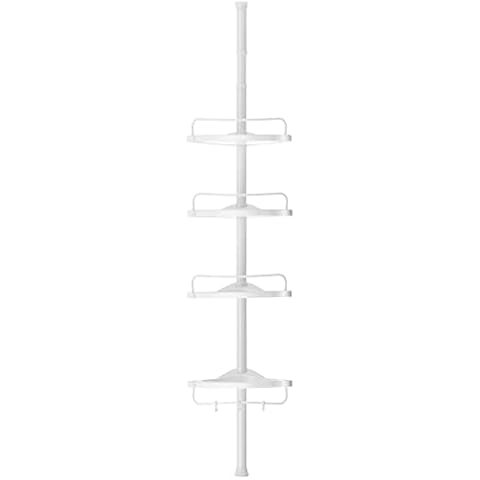 SONGMICS Duschregal, Badregal, Badezimmer-Regal, 85-305 cm, mit 4 Ebenen, höhenverstellbar, weiß BCB001A Cover