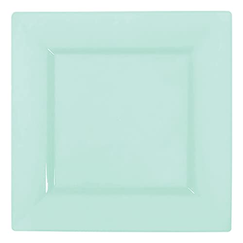 Square Plastic Plates, Disposable Dinner Dishes, Fancy Dinnerware Bulk Order For Wedding, Birthday & All Occasions, 120 Pcs (9.5" Dinner Plates, Mint Green) #TOP19