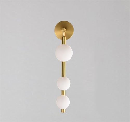 Aplique pared moderno y minimalista con triple pantalla esférica cristal blanco lechoso y acabado dorado. for decoración ambiental en interiores, dormitorio o sala estar.(Gold)