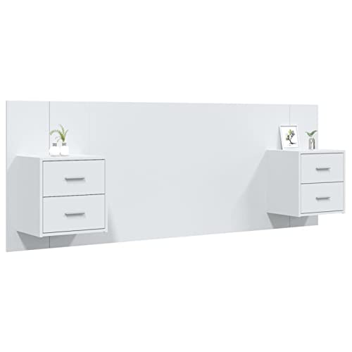 Festnight Tête de lit avec Rangement,Tete de lit Bois,Design Mural,Espace de Rangement,Parfait pour n'importe Quelle Chambre,Blanc Bois d'ingénierie Cover