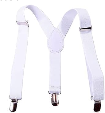 Enyolidimk Tirantes blancos para niños y niñas, tirantes elásticos ajustables con clip en la parte trasera en Y con clips de metal para niños y niñas, tirantes para ropa, zapatos, talla L, blanco, 1