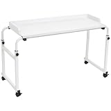Scrivania da letto regolabile, con ruote, 115-210 cm, scrivania portatile bianca per casa e ufficio, postazione di lavoro sul comodino, facile da spostare, design compatto
