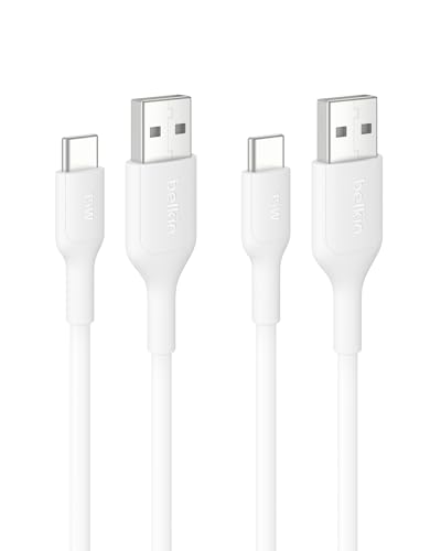 Belkin Eco Braided USB-A to USB-C Cable 2-Pack (3.3ft, 15W) - Soft, Flexible Fast-Charging Cable, Type C Charger Cord for iPhone 16 & 15 Series, Galaxy S25, Pixel 9, iPad Pro, & More - White (USB 2.0)