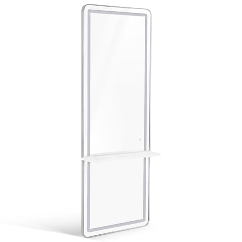 Barberpub Miroir Mural avec éclairage, Niveau Complet du Corps avec Cadre en Aluminium, Grand Miroir avec Interrupteur Tactile, 3 Couleurs légères dimmables, 17x65x177 cm, J6271 (Blanc-Argent)