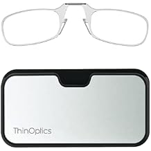 ThinOptics Universal Case and Readers Rectangular Reading Glasses, Silver Black Metal Pod with Clear Frames, 2.5