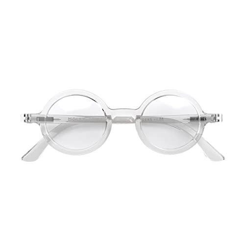 LONDON MOLE Gafas | Gafas de lectura Moley | Gafas Redondas | Lectores Geniales | Gafas de lectura con estilo | Hombres Mujeres Unisex | Bisagras de resorte | Transparente | + 2.5 aumento
