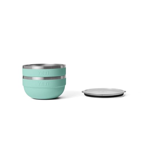 Image of YETI Rambler Bowls, Vacuum Insulated, Stackable and Nestable Stainless Steel Bowl with Lid, 2 Quart, Sea Stone (Pack of 2)