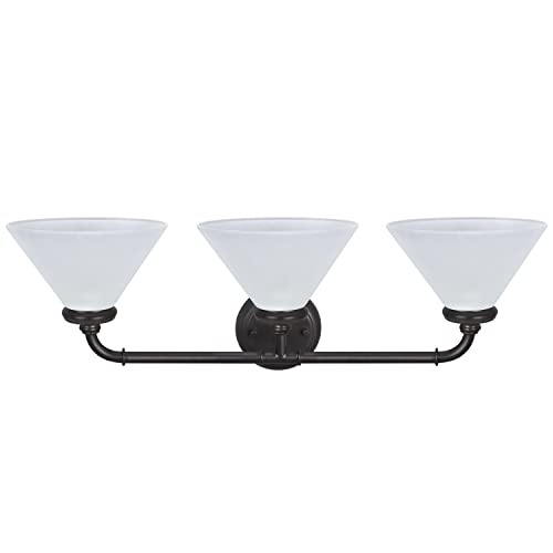 Image of Aspen Creative 62147, Three Metal Bathroom Light Fixture, 6-1 /2 inch Wide, Transitional Design in Oil Rubbed Bronze with Frosted Glass Shade Vanity WALL