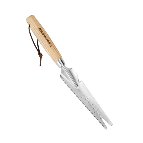 Eadwiella Unkrautstecher, Manuelle Unkrautstecher aus Edelstahl mit Messfunktion, Ergonomischen Holzgriff, zur Einfachen Entfernung und Transplantation Von Unkraut, GemüSe, Blumen Usw. gartengeräte