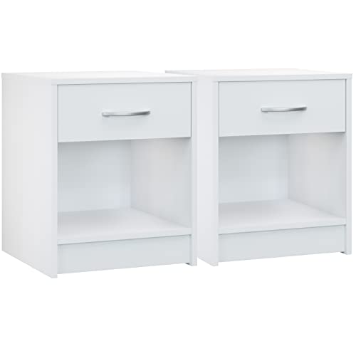 Deuba Set de 2 mesitas de Noche con cajón Blanca 50x40x35 cm Mesa Auxiliar para Libros Dormitorio