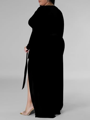 Image of PinkPatty Women's Plus Size Long Sleeve Maxi Dress Casual V Neck Slit Tie Waist Wrap Dresses for Party Cocktail
