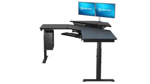 Image of VERSADESK 60 inch x 72 inch Electric L-Shaped Corner Standing Desk, Commercial Grade Height Adjustable Sit Stand Workstation, Ergonomic Computer Desk for Home Office, Black Frame, Black Surface